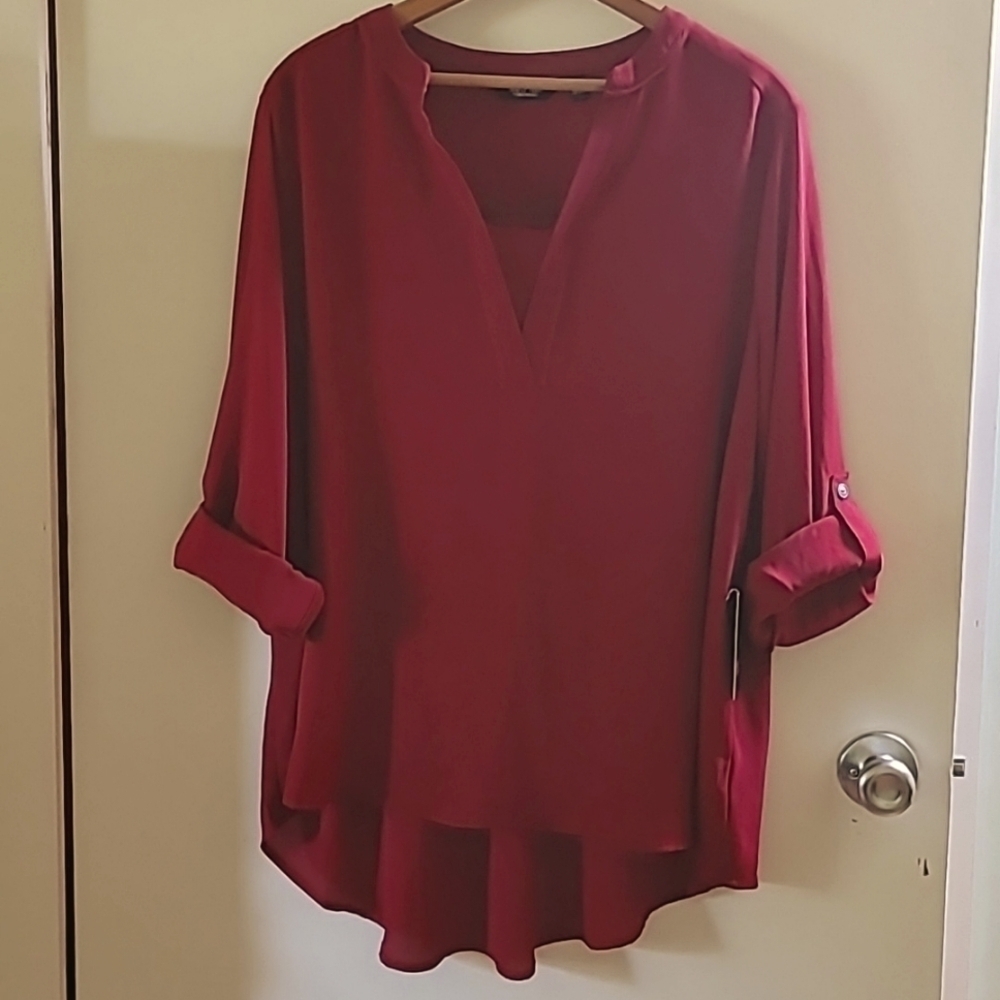 3/4 Sleeve Deep Red Blouse - Simply by Vera Wang